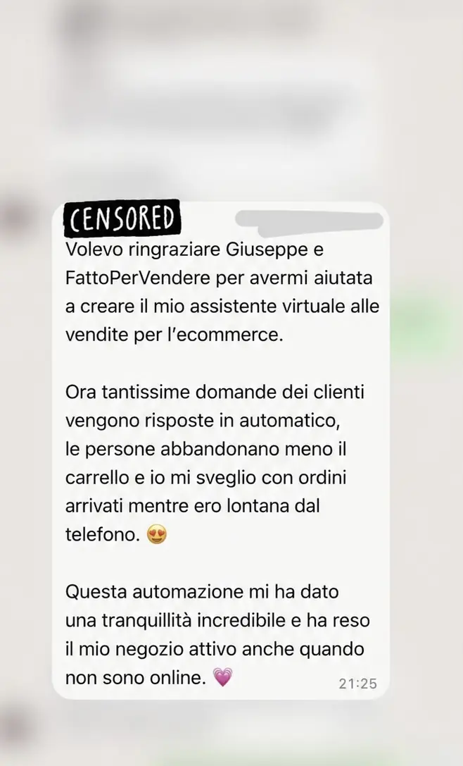 Messaggio WhatsApp di un cliente FattoPerVendere