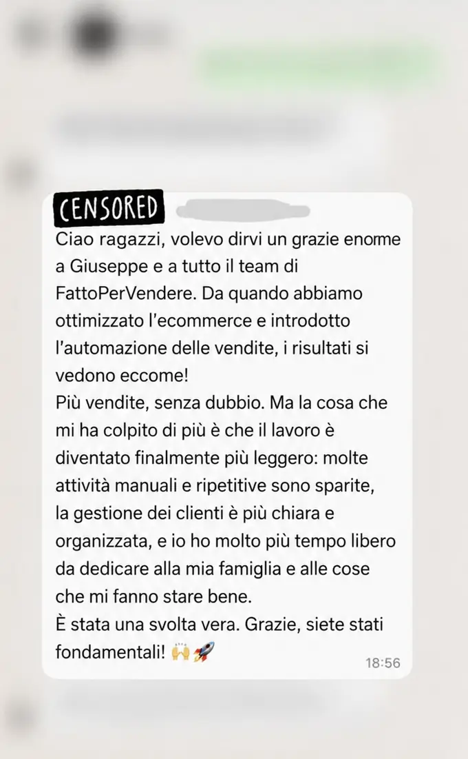 Messaggio WhatsApp di un cliente FattoPerVendere